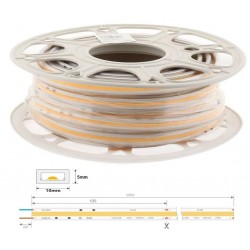 Tira LED 230V monocolor 14W/mt COB IP67 10x5mm corte cada 125mm, Bobina 20mts a 12,00€/mt